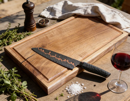 Chefbrett Allrounder 50 aus Eiche 50x30x4 cm, massives Schneidebrett aus Vollholz mit Saftrille und glatter Rückseite für Küche, Grill und tägliche Vorbereitung