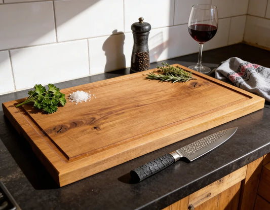 Eiche Schneidebrett 70x40x4 cm aus massivem Vollholz mit Saftrille, großes Tranchierbrett für BBQ, Braten, Gäste und Grillabende
