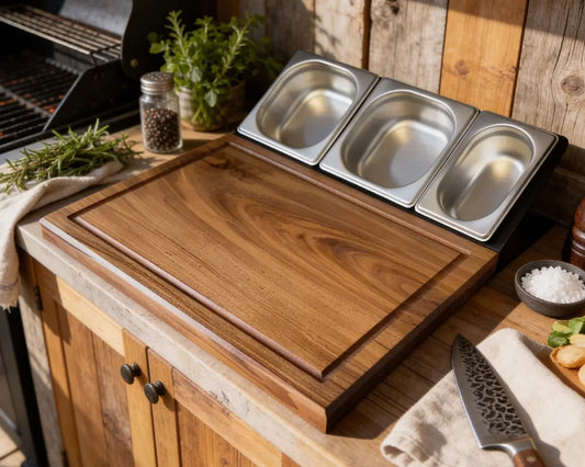 Erweiterbares Schneidebrett aus Nussbaum 46x32x4 cm, massives Vollholzbrett mit Saftrille für Küche, Grill und optionale Arbeitsstation