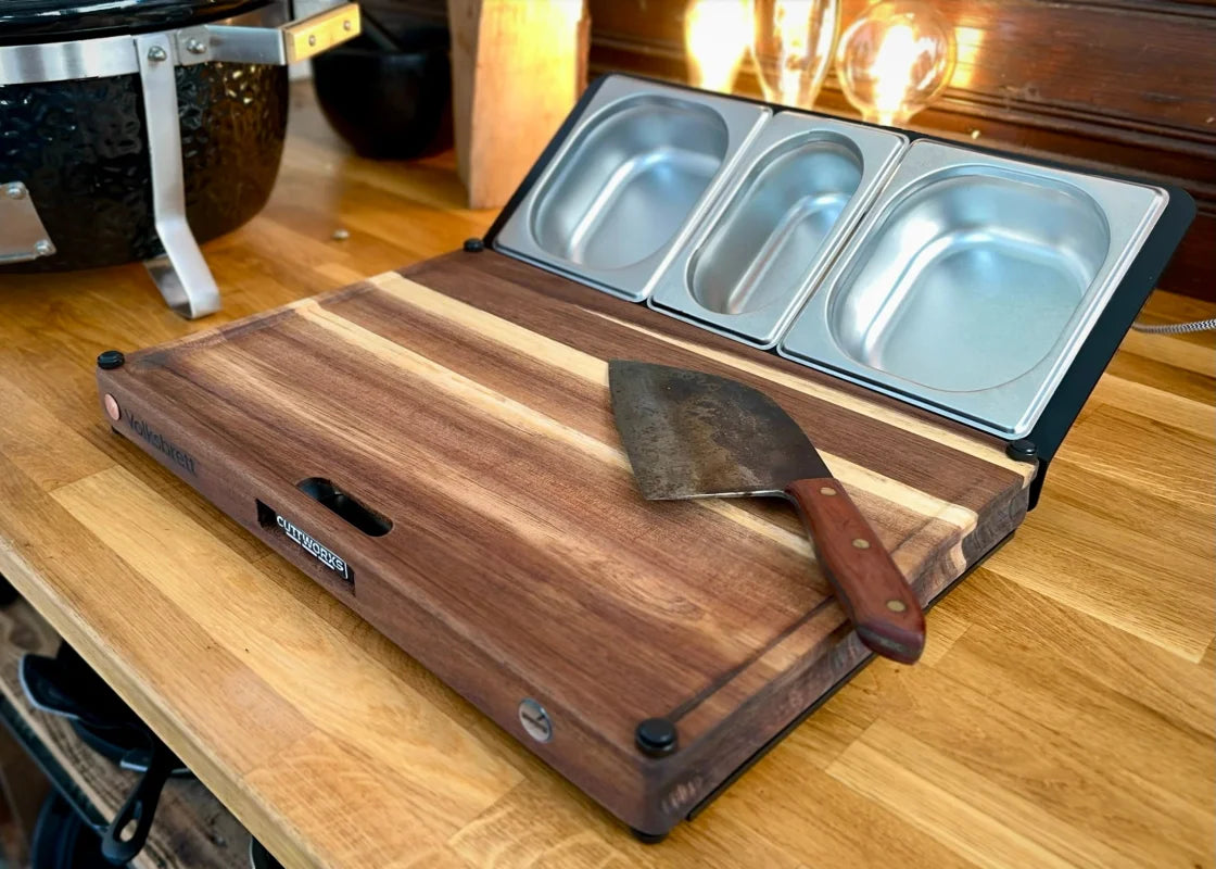 Holz Arbeitsstation Cuttworxs Infinity Volksbrett mit Messer und Metallbehältern