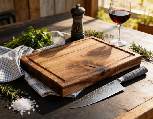 Massives Nussbaum Schneidebrett 40x30x5 cm mit Saftrille, hochwertiges Chefbrett für Fleisch, Gemüse, Küche und BBQ