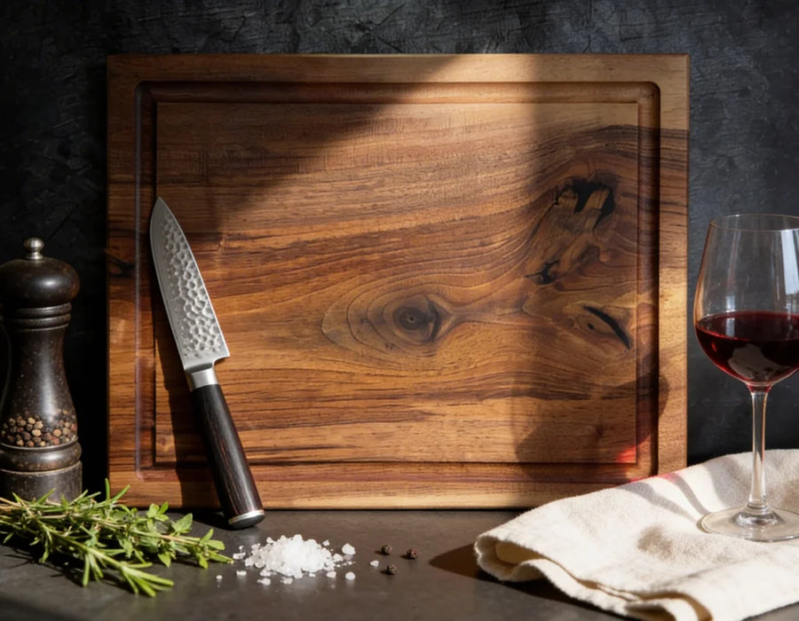 Nussbaum Schneidebrett 50x40 cm – großes Küchenbrett mit ruhiger Holzoptik