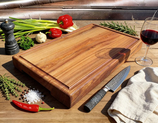 Ulme Schneidebrett 60x40x6 cm aus massivem Vollholz, handgefertigtes Unikat für BBQ, Küche, Servieren und kraftvolles Arbeiten mit viel Fläche