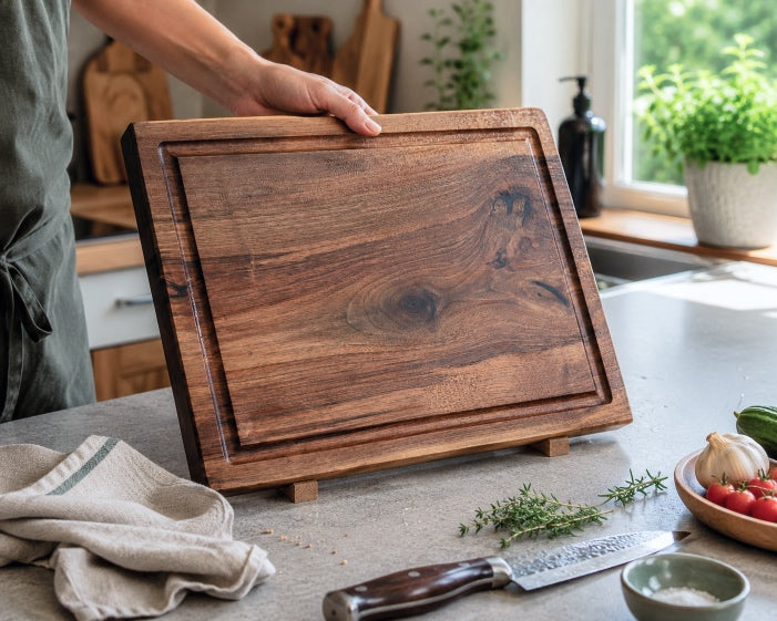 Chefbrett Schneidebretter aus Vollholz – Wendebretter mit Saftrille für Küche & BBQ