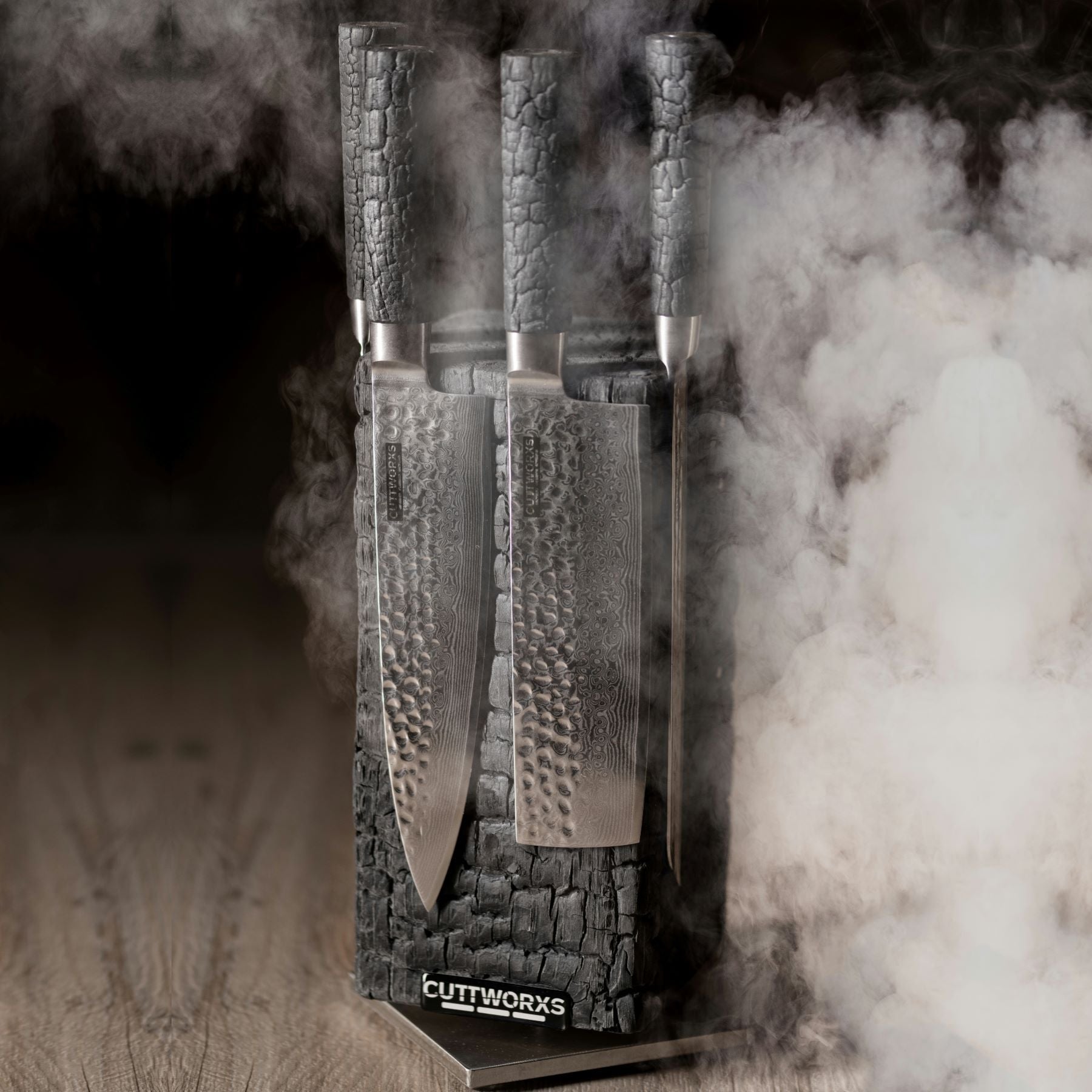 PYROLITH Messerblock Ascheoptik mit markanter FlameWOOD Oberfläche