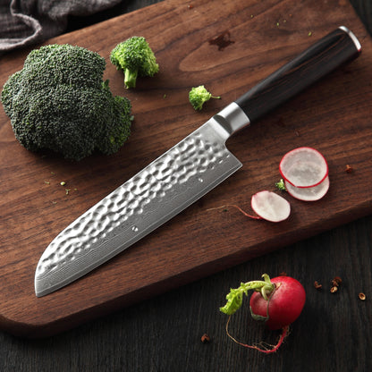 Couteau Santoku damassé avec manche en palissandre pour votre cuisine