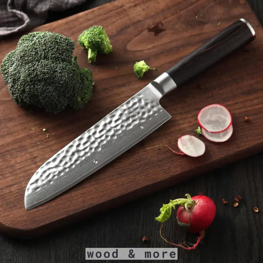 Santoku knife Damascus – 67 layers VG10 steel, rosewood handle