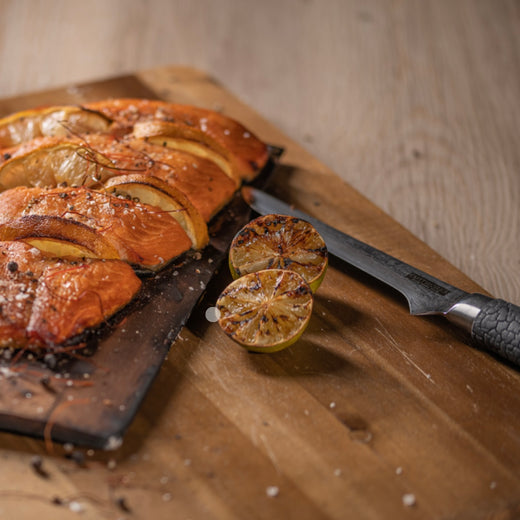 Damast Filetiermesser Evolution – Flexibel & Rasiermesserscharf | VG10 & FlameWOOD®