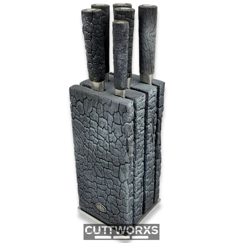 Messerblock Flamebrick mit strukturierter schwarzer Oberfläche und crackled Design