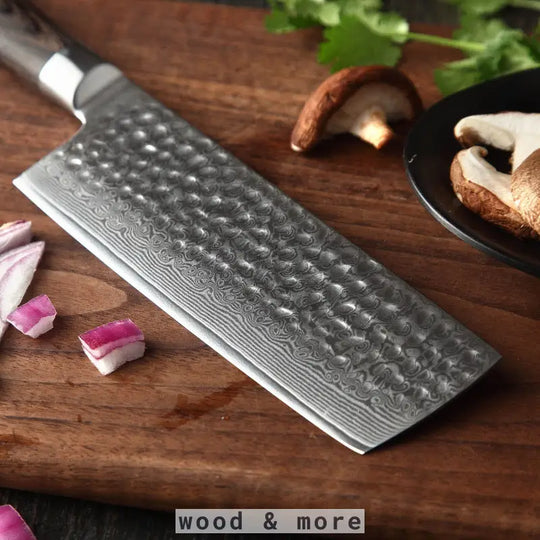 Nakiri knife Damascus – 67 layers, VG10 steel &amp; rosewood handle
