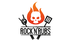 Logo Skull et Flamme avec des ustensiles de grill pour les fans de grill et Rock’n’Bubs.