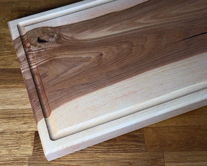 CHEFBRETT Allrounder 50 – Esche 50×30×4 cm, beidseitig (Saftrille & glatt), 4 cm stark