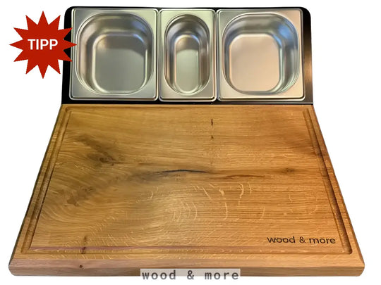 The CHEFSTATION – Solid oak cutting board & GN container | The ultimate workstation | 46 x 52 x 4 cm