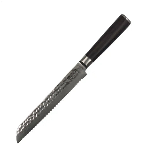 Damast Brotmesser Evolution – Wellenschliff & FlameWOOD® Griff | 67 Lagen VG10