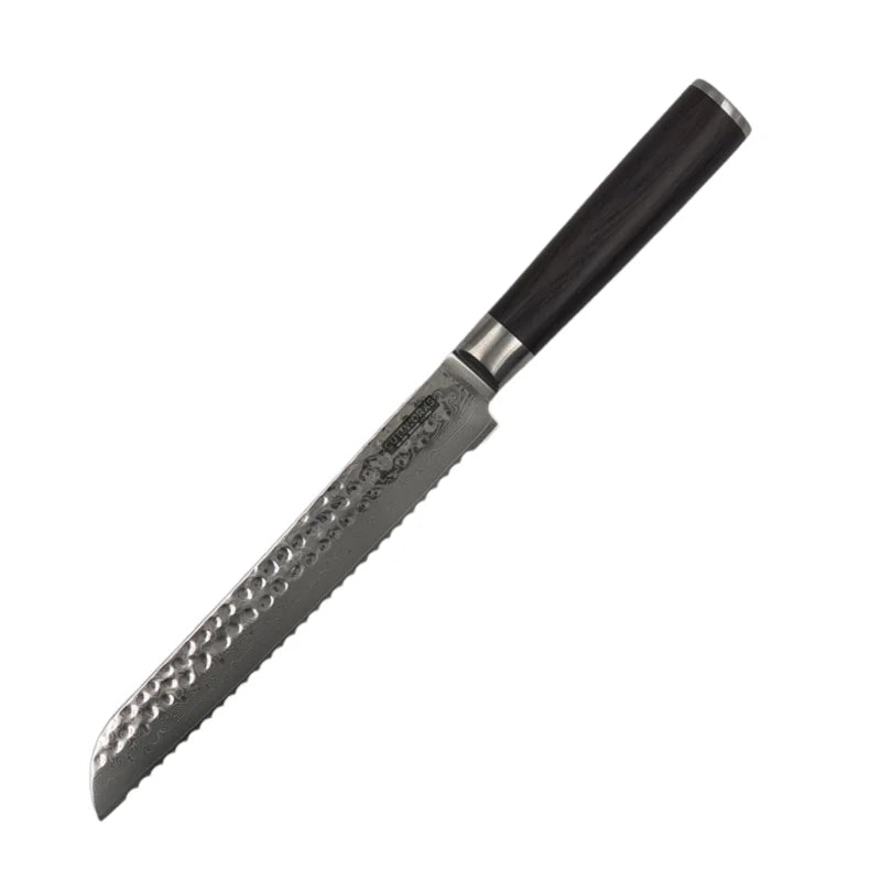 Damast Brotmesser mit VG10-Kern und Wellenschliff für saubere Brotschnitte