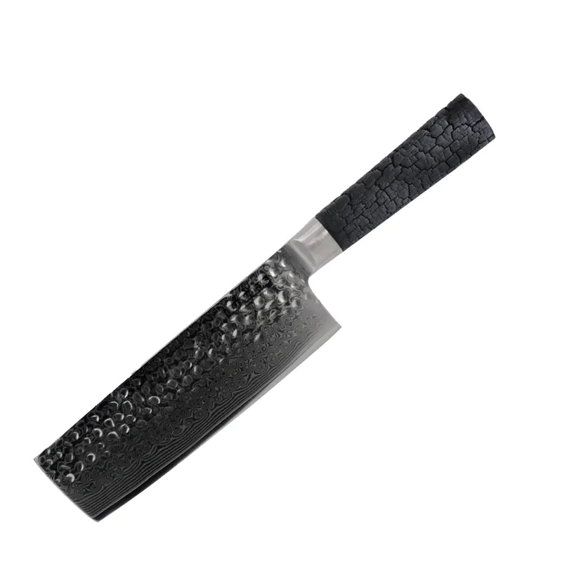 Damast Nakirimesser Evolution mit VG10-Kern und FlameWOOD Griff – freigestellt auf weißem Hintergrund