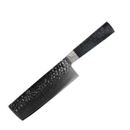 Damast Nakirimesser Evolution mit VG10-Kern und FlameWOOD Griff – freigestellt auf weißem Hintergrund