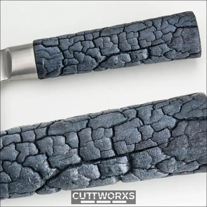 Charred wooden handle mit alligator-skin Muster für Damast Santokumesser Evolution