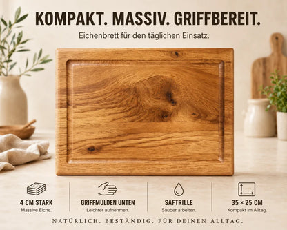 Eiche Schneidebrett 35x25 cm mit Griffmulde – handlich für kleine Küchenarbeiten