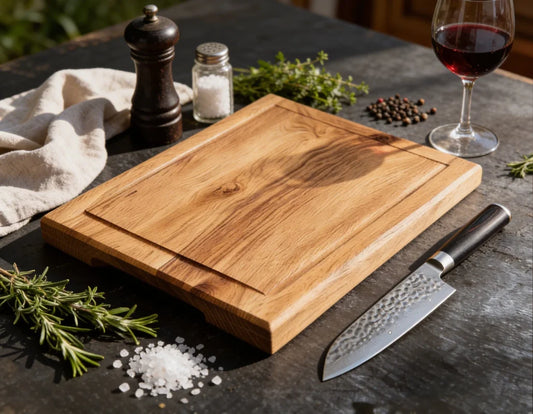 Massives Eiche Schneidebrett 40x30 cm mit Griffmulden, handgefertigtes Holzbrett für Fleisch, Gemüse, Küche und komfortables Arbeiten