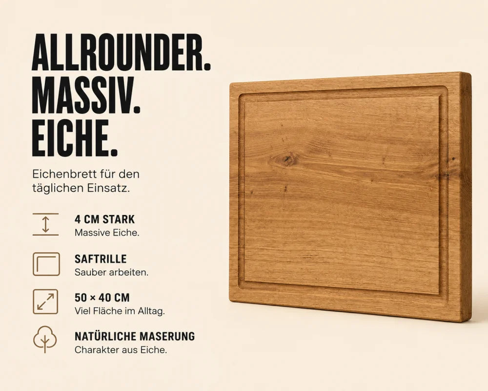 Eiche Schneidebrett 50x40 cm – mehr Arbeitsfläche für die Küche