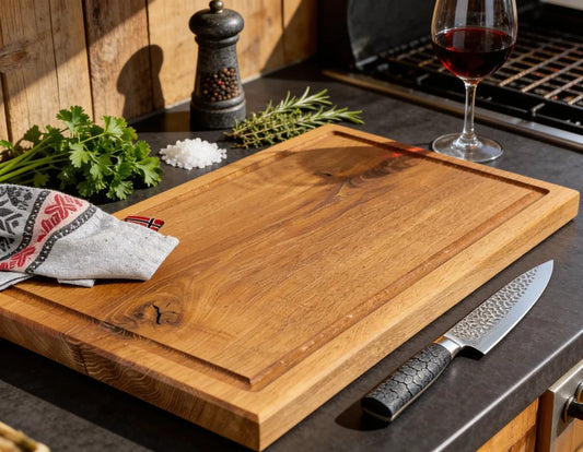 Großes Schneidebrett aus Eiche 70x40x4 cm, massives BBQ Brett für Fleisch, Servieren, Anrichten und Tranchieren in Küche und am Grill