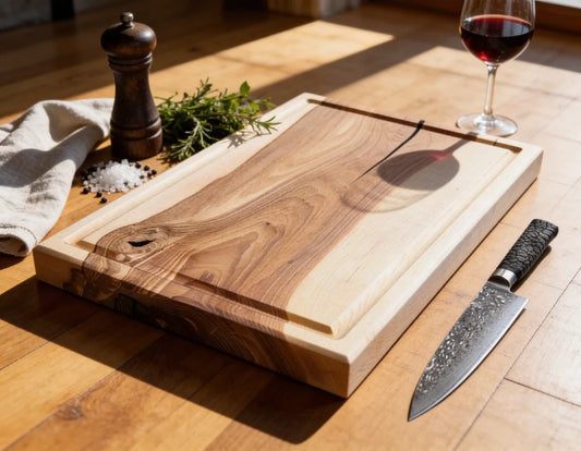 Chefbrett Allrounder 50 aus Esche 50x30x4 cm, massives Schneidebrett aus Vollholz mit Saftrille und glatter Rückseite für Küche, Grill und tägliche Vorbereitung