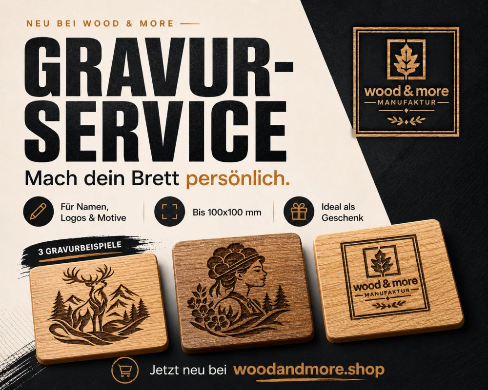 Individuelle Gravur auf massivem Holzbrett von wood & more