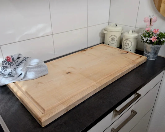 Ahorn Schneidebrett 80x40x3,8 cm aus einem Stück – helle Maserung, Premium-Finish