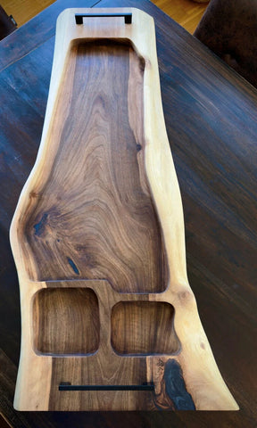 Solid wood serving board with great grain and extraordinary design.