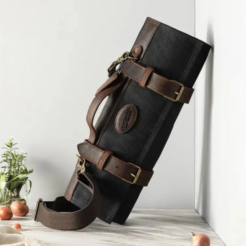 Messertasche 12-fach in Leder-Canvas Kombination für Transport und Aufbewahrung