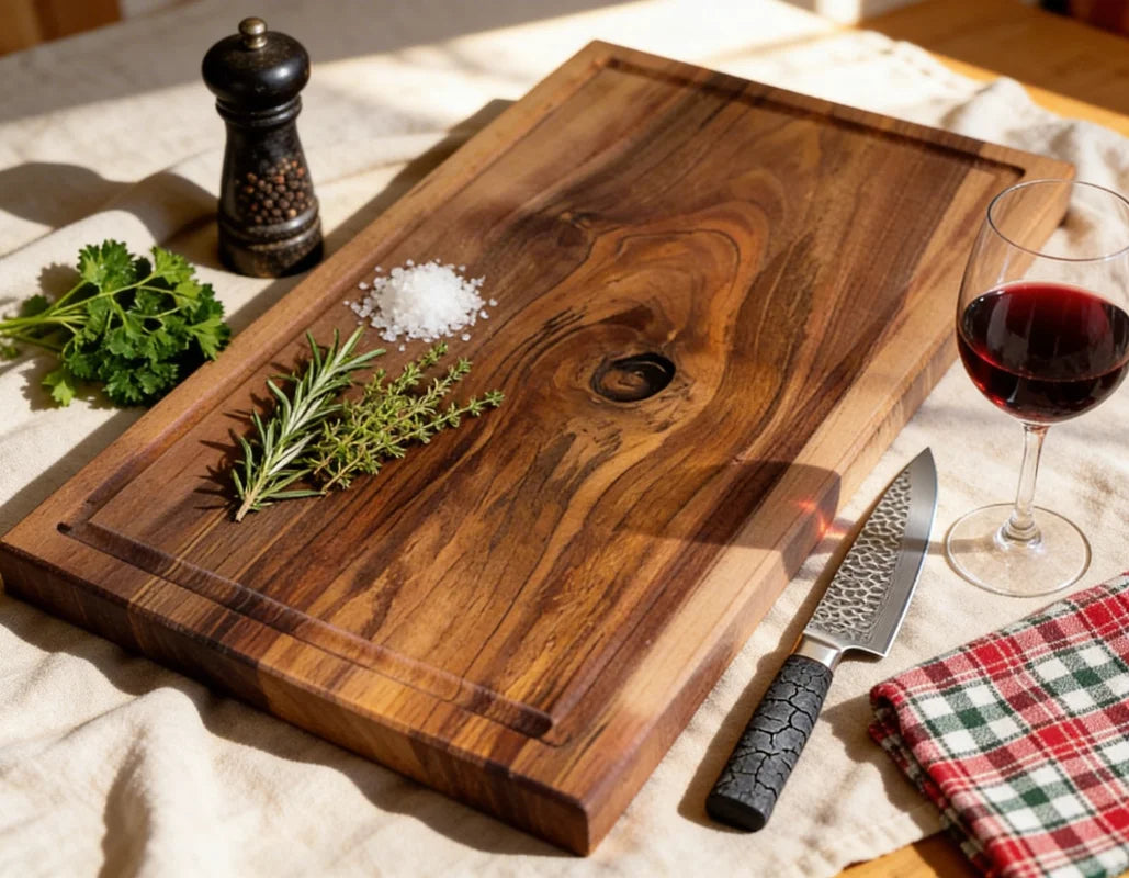Chefbrett Nussbaum 70x40x4 cm als großes Massivholz Schneidebrett für Küche und Grill