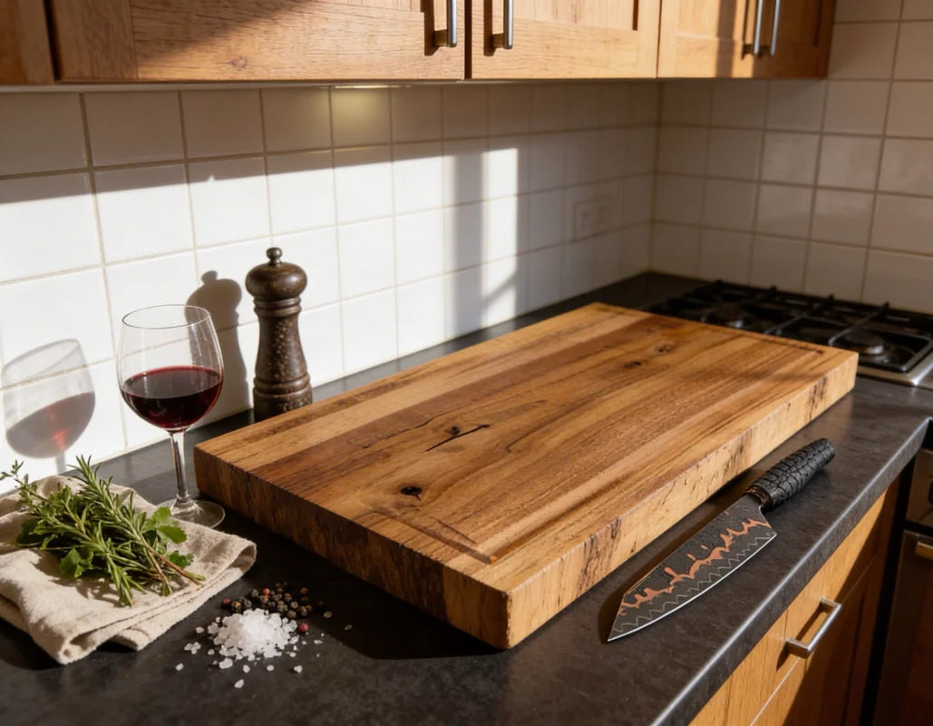 Massives Schneidebrett aus Nussbaum 80x40x3,8 cm, handgefertigtes XXXL Holzbrett für Tranchieren, Servieren, Grillabende und Arbeiten mit maximal viel Fläche 