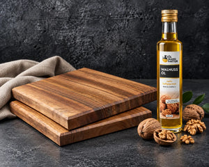 Nussbaum Vesperbrett-Set mit Walnussöl – Brotzeit & Genuss