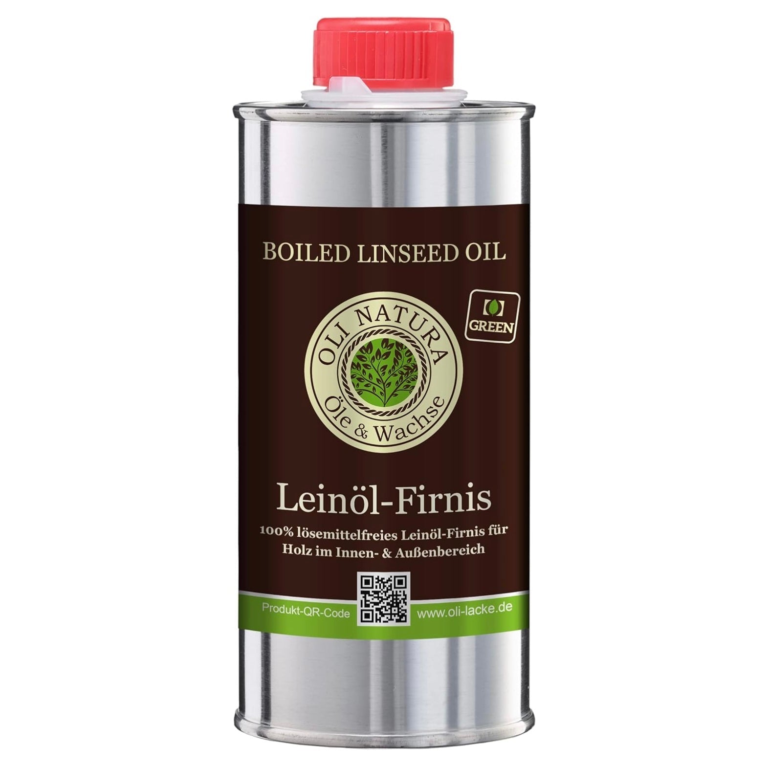 Metallbehälter mit OLI-NATURA Leinöl-Firnis für biologischen Holzschutz, 0.25L, farblos