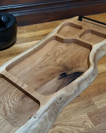 Pitmaster Board ContourEdge – Eiche | mit Schwarzgriffen | 80×32×4 cm