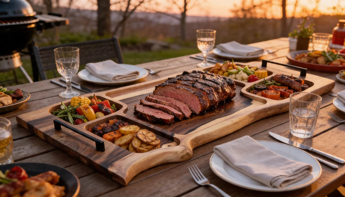 Pitmaster Board Showrunner – Eiche | mit Schwarzgriffen | 80×31×4 cm