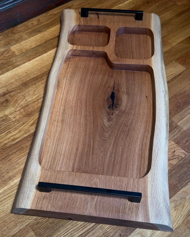 Pitmaster Board Trio – Eiche | 66×32×4 cm | 3 Aussparungen, Metallgriffe