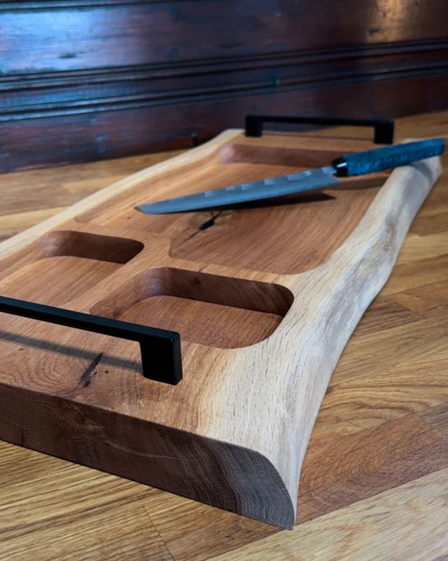 Pitmaster Board Trio – Eiche | 66×32×4 cm | 3 Aussparungen, Metallgriffe