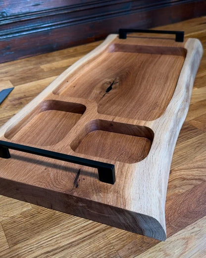 Pitmaster Board Trio – Eiche | 66×32×4 cm | 3 Aussparungen, Metallgriffe