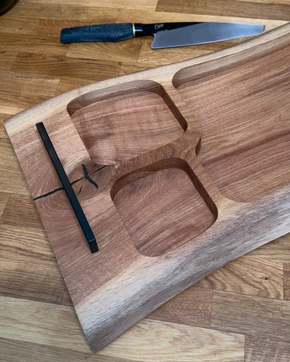 Pitmaster Station – Eiche 70 × 33 x 4 cm mit 3 Zonen für Fleisch & Beilagen