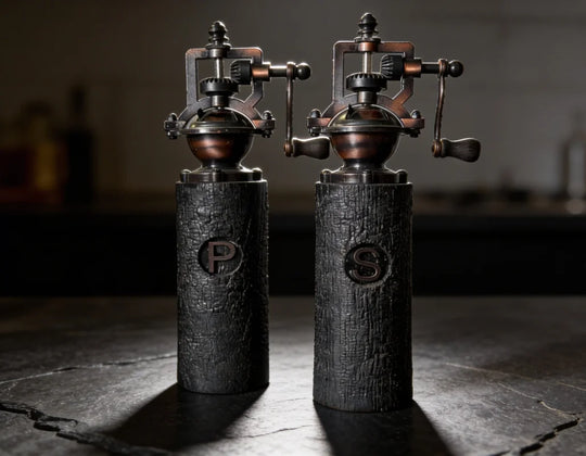 Salz & Pfeffermühle aus verbranntem Holz, mit einstellbarem Keramikmahlwerk