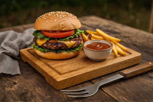 Planche à steak et burger – Chêne massif 35×25 cm avec poignée encastrée