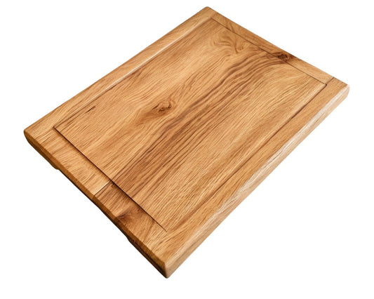 Das Steak & Burger Brett – Massivholz Eiche 40×30 cm mit Griffmulde