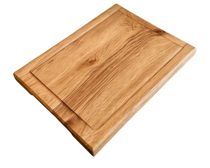 Das Steak & Burger Brett – Massivholz Eiche 40×30 cm mit Griffmulde