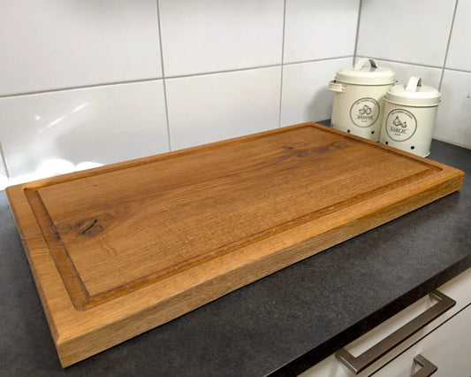 Schneidebrett Eiche 70×40×4 cm aus einem Stück Vollholz, beidseitig nutzbar