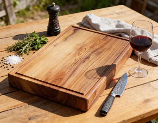 Chefbrett Arcadia aus Ulme 60x40x6 cm, massives Schneidebrett aus Vollholz als Einzelstück für Küche, Grill, Fleisch und großzügige Vorbereitung