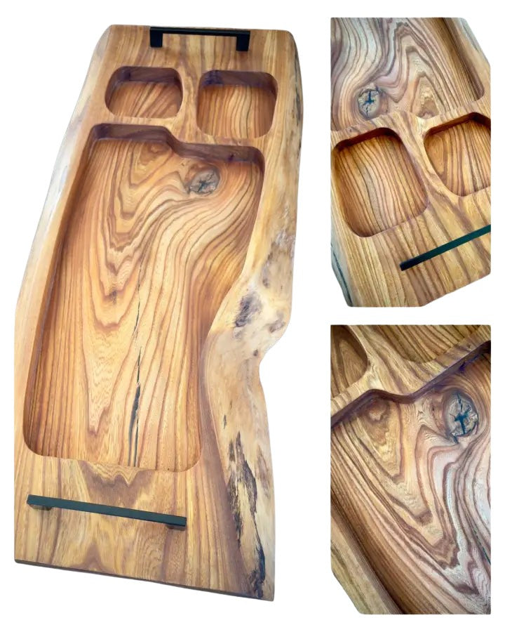 Holz Servierbrett XXL mit Metallgriffen, ideal fürs BBQ und Catering, natürliche Maserung